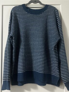 Coastal Blue and White Striped Sweater Size